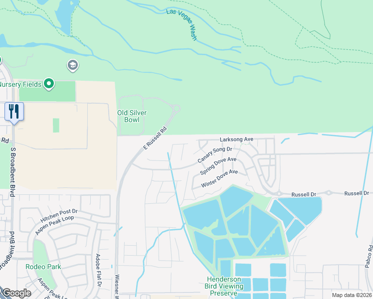 map of restaurants, bars, coffee shops, grocery stores, and more near 6800 East Russell Road in Las Vegas