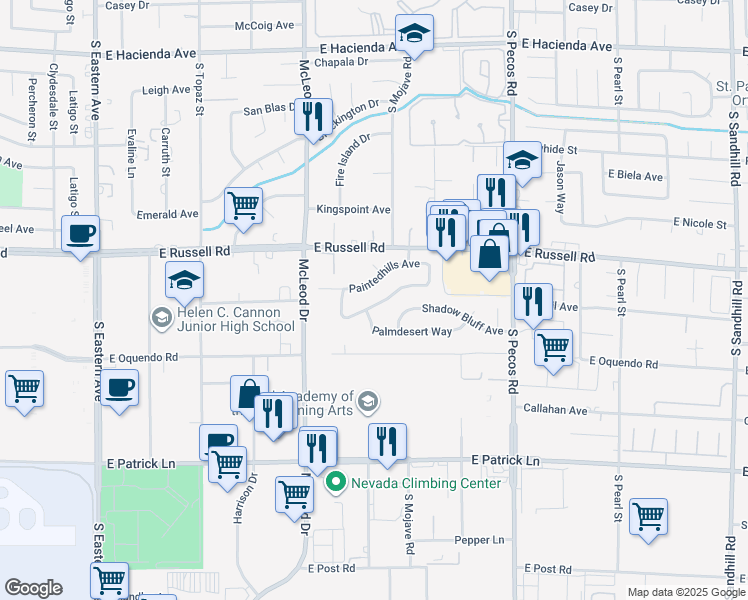 map of restaurants, bars, coffee shops, grocery stores, and more near 3100 Palmdesert Way in Las Vegas