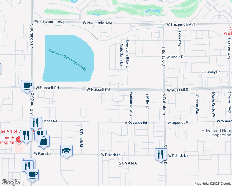 map of restaurants, bars, coffee shops, grocery stores, and more near 8025 West Russell Road in Las Vegas