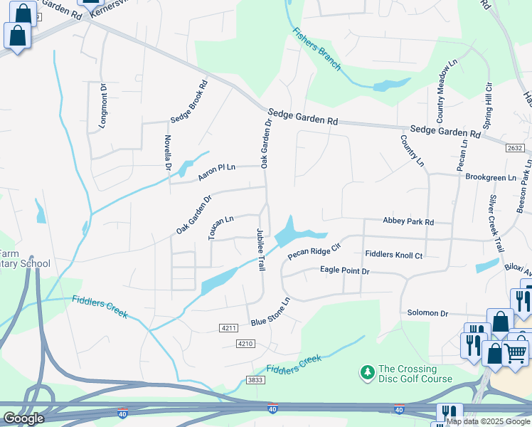map of restaurants, bars, coffee shops, grocery stores, and more near 1523 Jubilee Trail in Kernersville