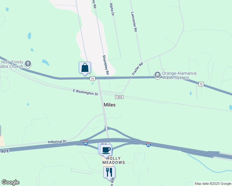 map of restaurants, bars, coffee shops, grocery stores, and more near 120 Frazier Road in Mebane