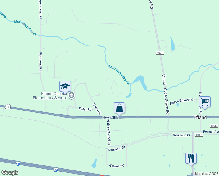 map of restaurants, bars, coffee shops, grocery stores, and more near 312 Ashwick Drive in Efland