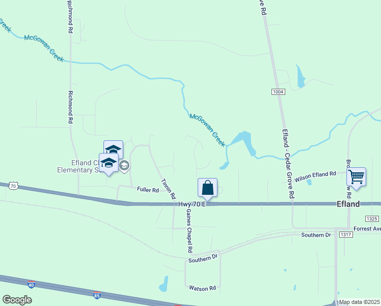 map of restaurants, bars, coffee shops, grocery stores, and more near 312 Ashwick Drive in Efland