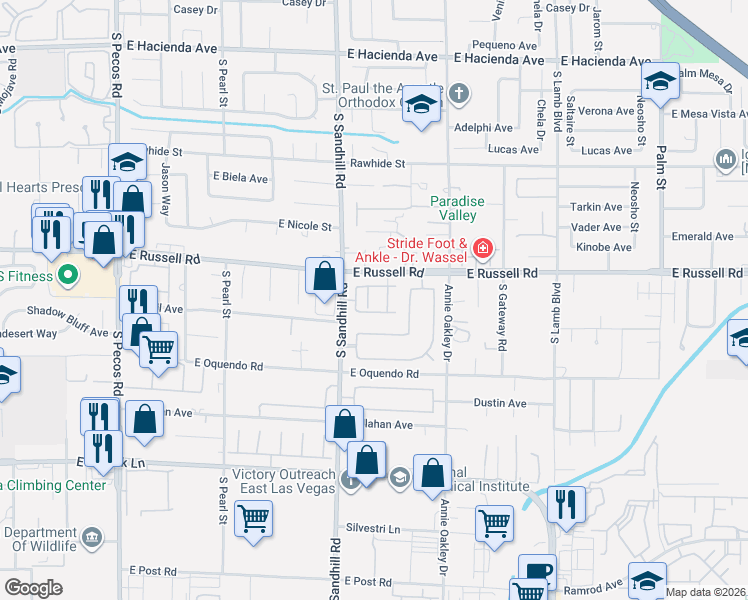 map of restaurants, bars, coffee shops, grocery stores, and more near 3817 Peachgate Avenue in Las Vegas