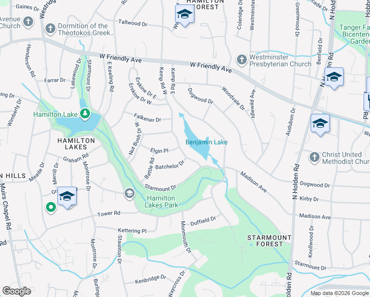 map of restaurants, bars, coffee shops, grocery stores, and more near 201 Kemp Road West in Greensboro