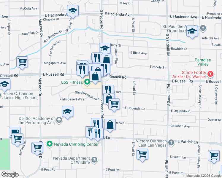 map of restaurants, bars, coffee shops, grocery stores, and more near in Las Vegas