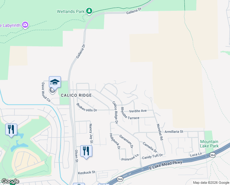 map of restaurants, bars, coffee shops, grocery stores, and more near 1133 Calico Ridge Drive in Henderson