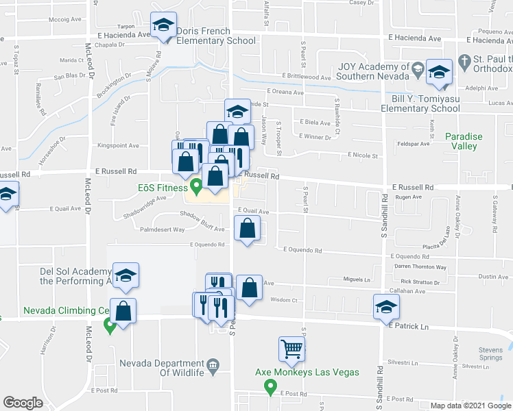 map of restaurants, bars, coffee shops, grocery stores, and more near in Las Vegas