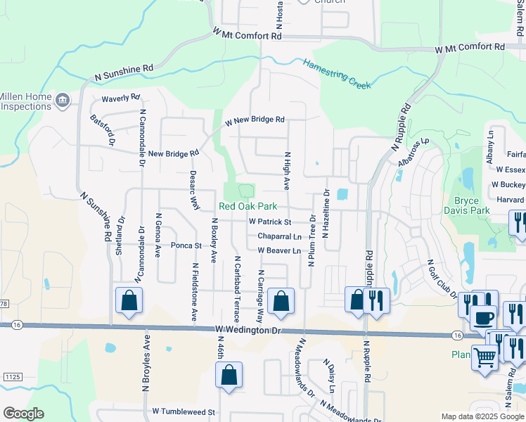 map of restaurants, bars, coffee shops, grocery stores, and more near 4433 West Cheyenne Drive in Fayetteville