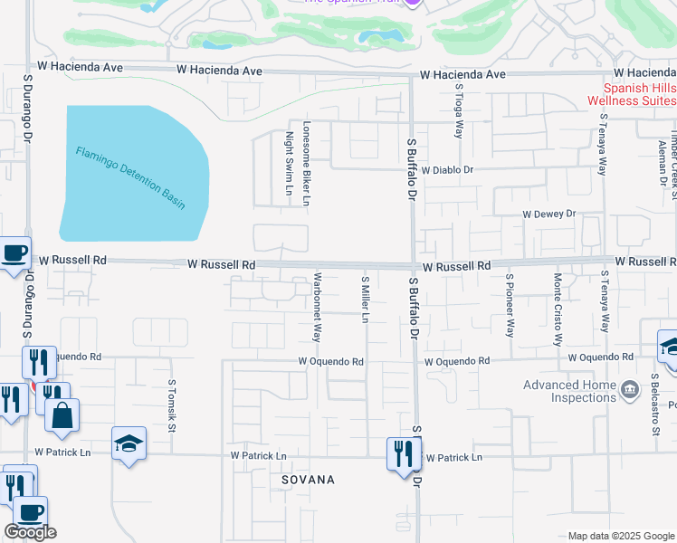 map of restaurants, bars, coffee shops, grocery stores, and more near 7956 Traditional Court in Las Vegas