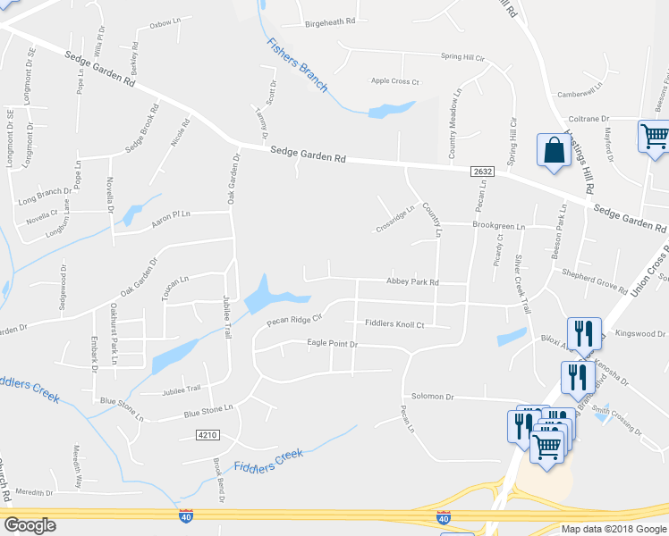map of restaurants, bars, coffee shops, grocery stores, and more near 1583 Welford Drive in Kernersville