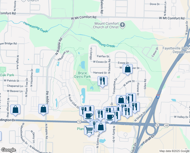 map of restaurants, bars, coffee shops, grocery stores, and more near 3462 Harvard Street in Fayetteville