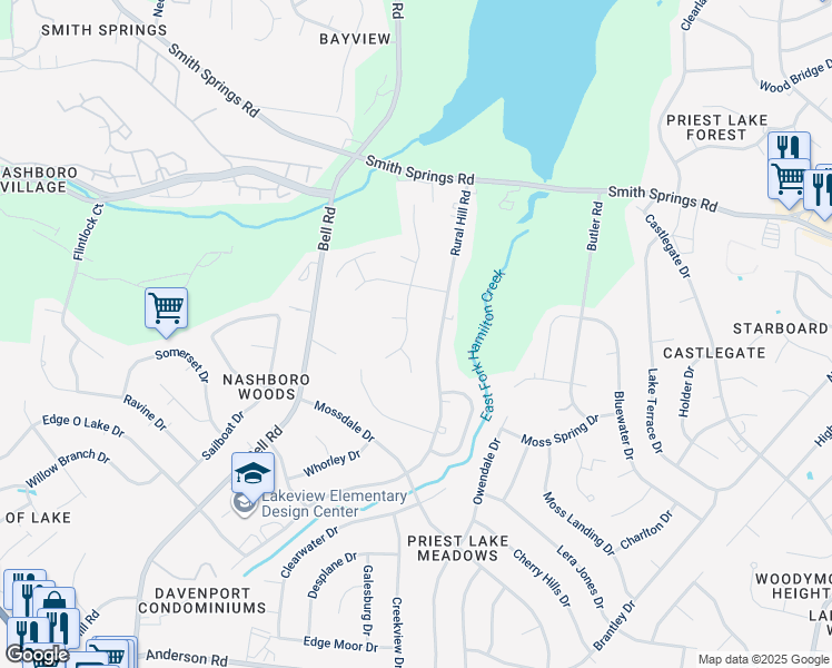 map of restaurants, bars, coffee shops, grocery stores, and more near 545 Rural Hill Road in Nashville
