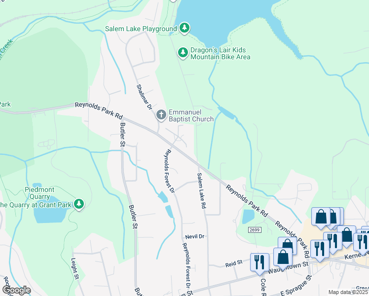 map of restaurants, bars, coffee shops, grocery stores, and more near 2773 Reynolds Park Road in Winston-Salem