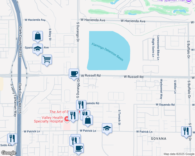 map of restaurants, bars, coffee shops, grocery stores, and more near 8555 West Russell Road in Las Vegas