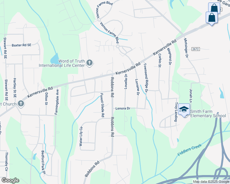 map of restaurants, bars, coffee shops, grocery stores, and more near 129 Robbins Road in Winston-Salem
