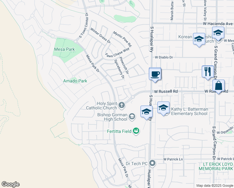 map of restaurants, bars, coffee shops, grocery stores, and more near 5677 Garriga Drive in Summerlin South