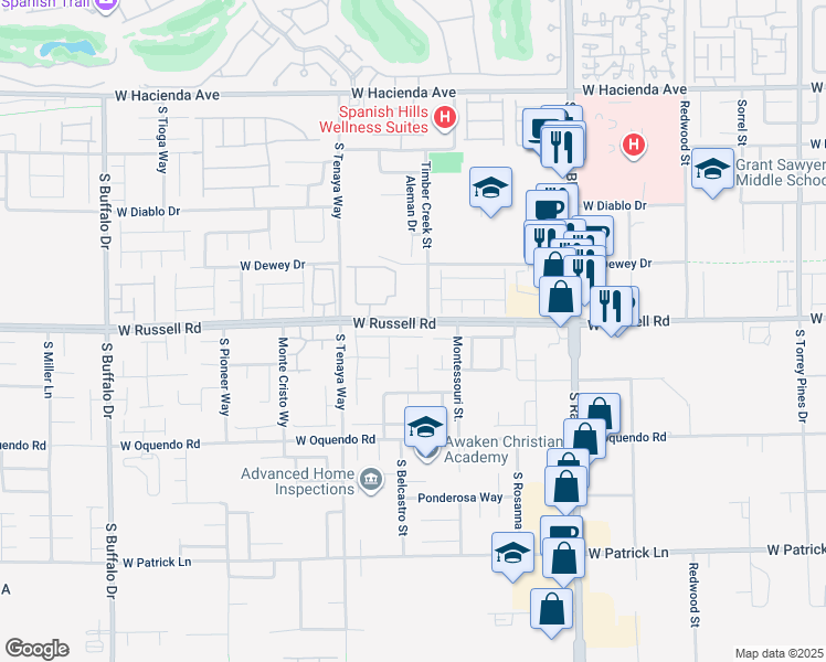 map of restaurants, bars, coffee shops, grocery stores, and more near 7226 Saxby Avenue in Las Vegas