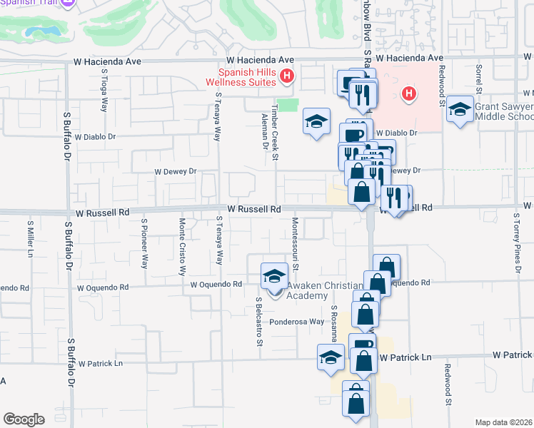 map of restaurants, bars, coffee shops, grocery stores, and more near 7226 Saxby Avenue in Las Vegas