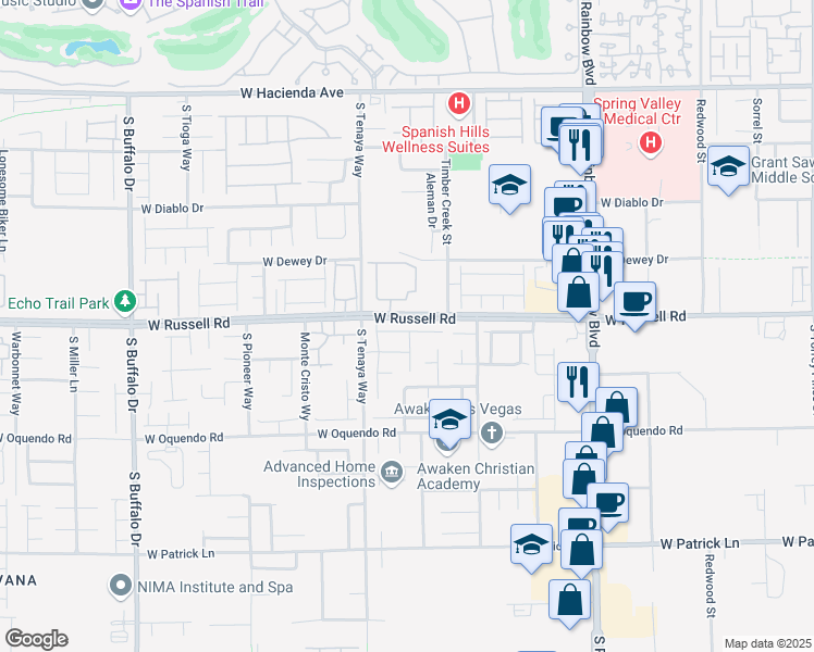 map of restaurants, bars, coffee shops, grocery stores, and more near 7280 Saxby Avenue in Las Vegas