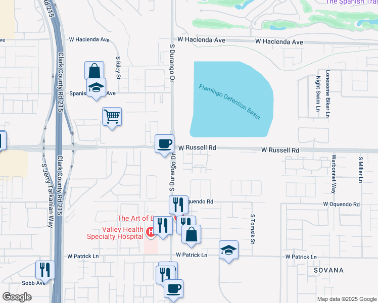 map of restaurants, bars, coffee shops, grocery stores, and more near 8555 West Russell Road in Las Vegas