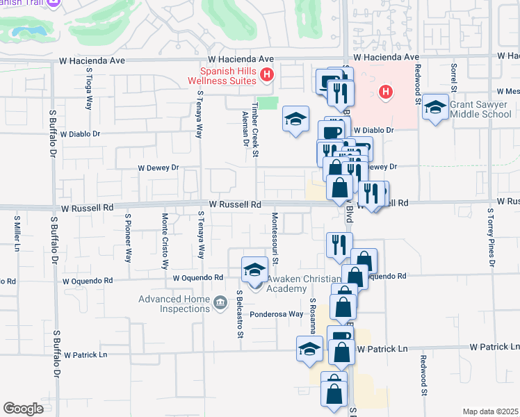 map of restaurants, bars, coffee shops, grocery stores, and more near 7166 Soaring Hawk Court in Las Vegas