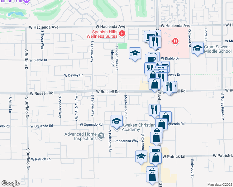 map of restaurants, bars, coffee shops, grocery stores, and more near 7166 Soaring Hawk Court in Las Vegas