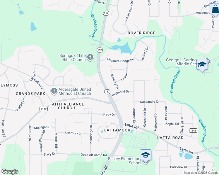 map of restaurants, bars, coffee shops, grocery stores, and more near 5301 Memory Lane in Durham