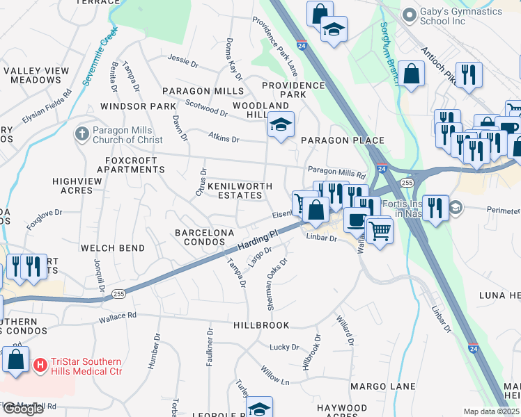 map of restaurants, bars, coffee shops, grocery stores, and more near 276 Garry Drive in Nashville