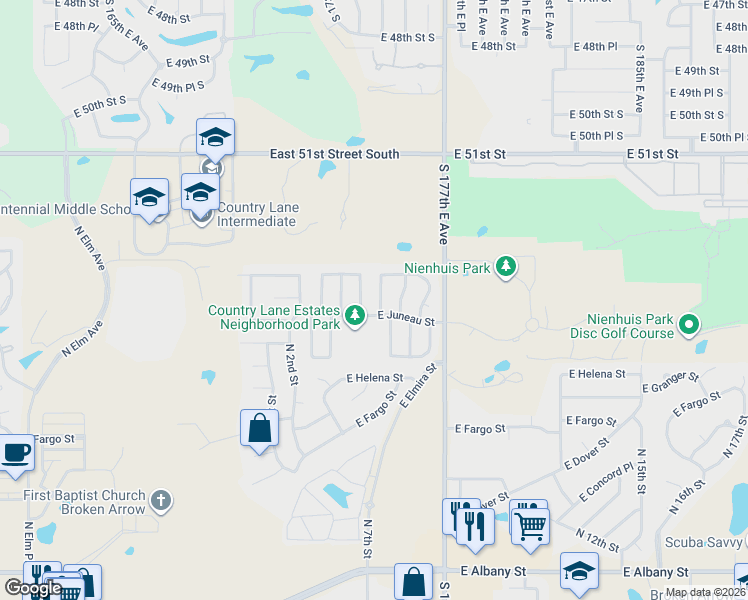 map of restaurants, bars, coffee shops, grocery stores, and more near 3324 North 6th Street in Broken Arrow