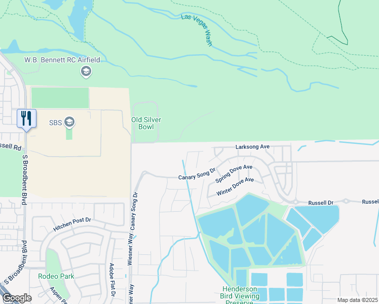map of restaurants, bars, coffee shops, grocery stores, and more near 6800 East Russell Road in Las Vegas