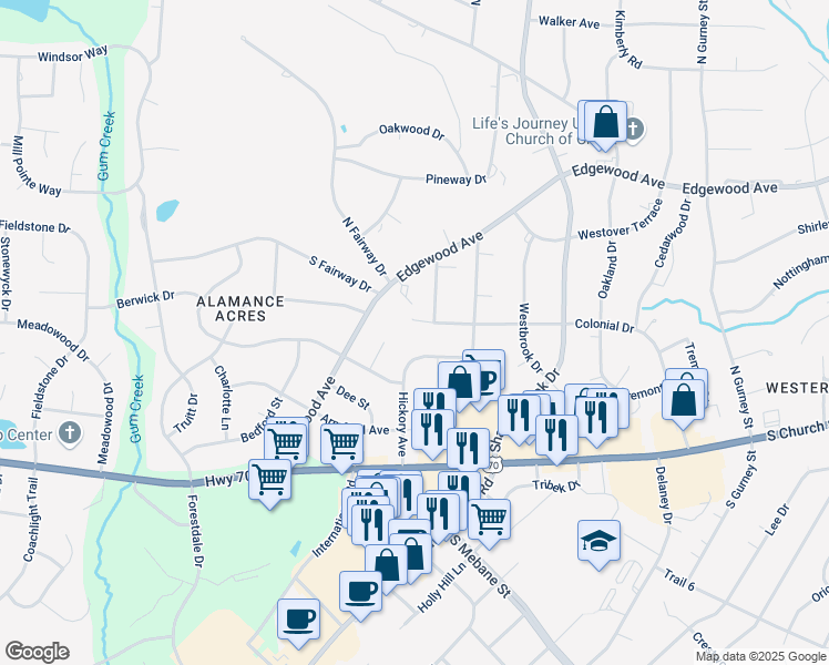 map of restaurants, bars, coffee shops, grocery stores, and more near 916 Colonial Drive in Burlington