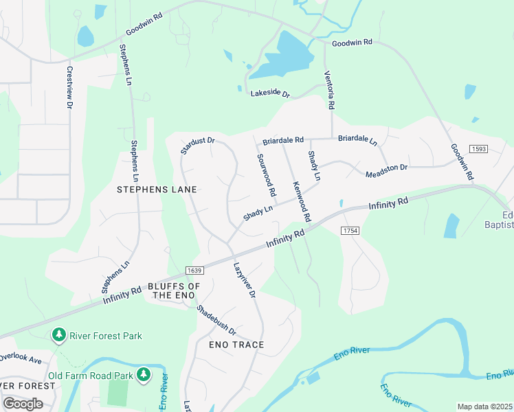 map of restaurants, bars, coffee shops, grocery stores, and more near 5107 Sourwood Road in Durham