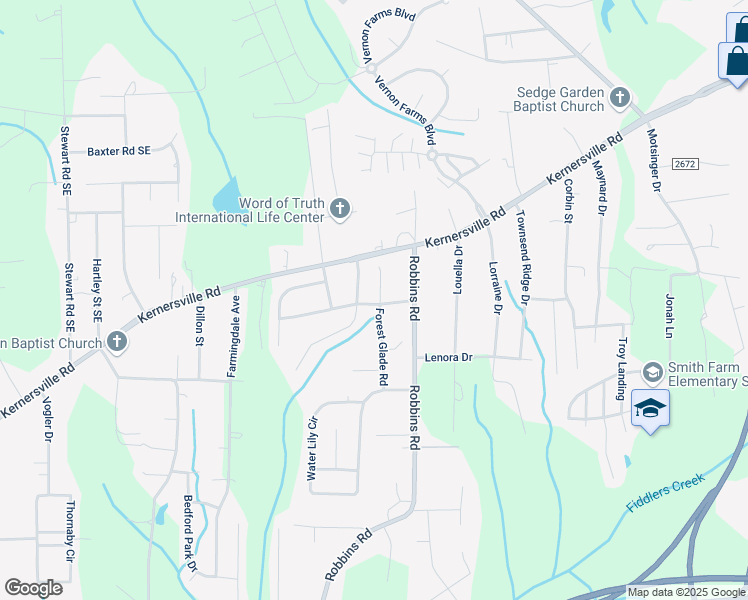 map of restaurants, bars, coffee shops, grocery stores, and more near 127 Forest Glade Road in Winston-Salem