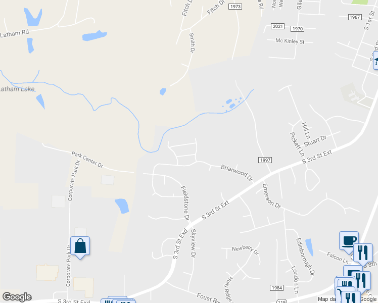 map of restaurants, bars, coffee shops, grocery stores, and more near 404 Sunland Drive in Mebane