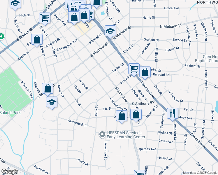 map of restaurants, bars, coffee shops, grocery stores, and more near 519 Tucker Street in Burlington