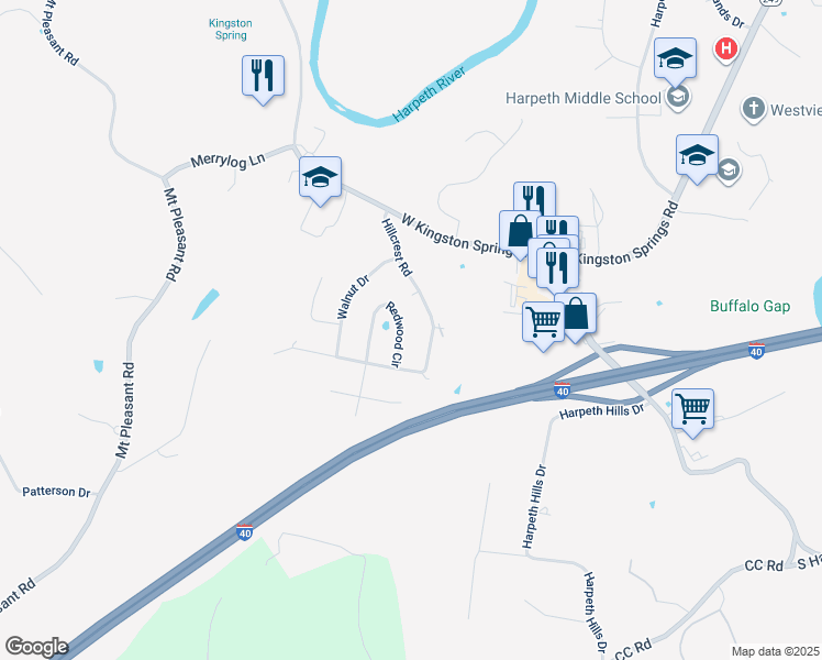 map of restaurants, bars, coffee shops, grocery stores, and more near 224 Redwood Circle in Kingston Springs