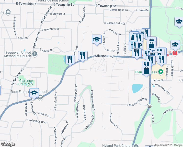 map of restaurants, bars, coffee shops, grocery stores, and more near 2013 East Mission Boulevard in Fayetteville