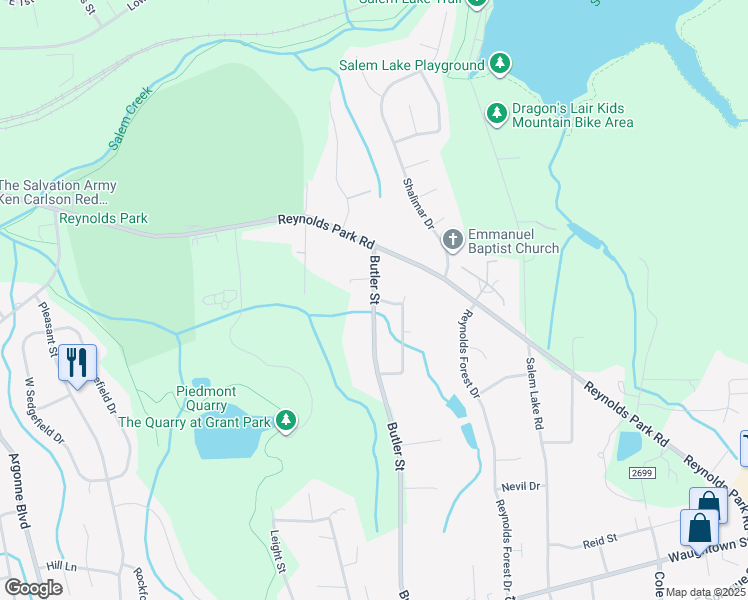 map of restaurants, bars, coffee shops, grocery stores, and more near 1199 Butler Street in Winston-Salem