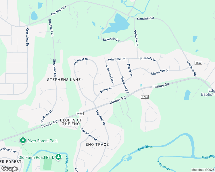 map of restaurants, bars, coffee shops, grocery stores, and more near 1015 Shady Lane in Durham