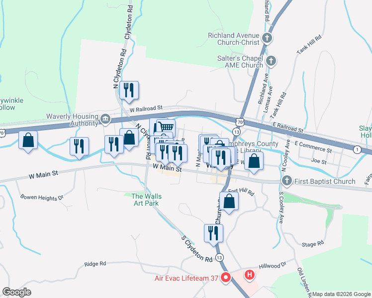 map of restaurants, bars, coffee shops, grocery stores, and more near 208 Carroll Avenue in Waverly