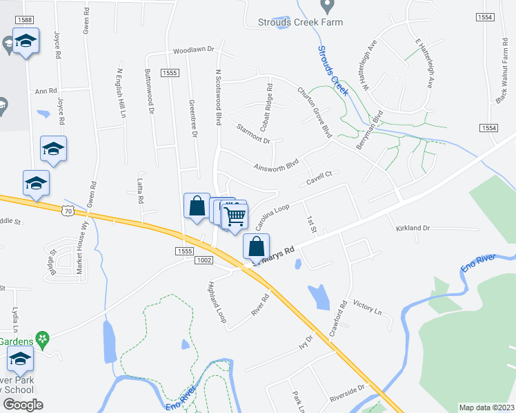 map of restaurants, bars, coffee shops, grocery stores, and more near 2109 Bartlett Circle in Hillsborough