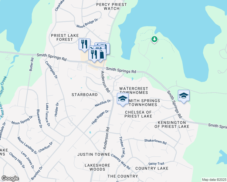 map of restaurants, bars, coffee shops, grocery stores, and more near 3409 Old Anderson Road in Nashville
