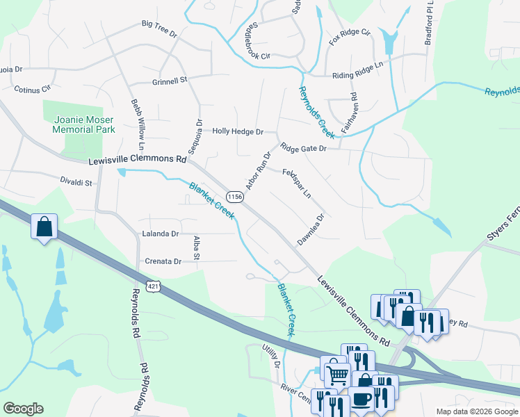 map of restaurants, bars, coffee shops, grocery stores, and more near 995 Lewisville Clemmons Road in Lewisville