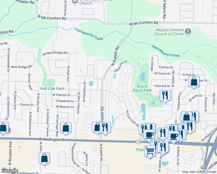 map of restaurants, bars, coffee shops, grocery stores, and more near 1678 North Izard Lane in Fayetteville