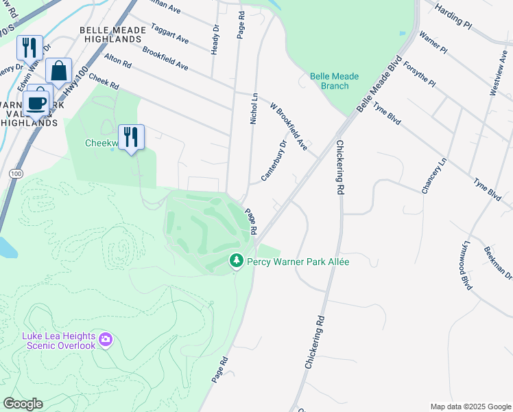 map of restaurants, bars, coffee shops, grocery stores, and more near 426 Page Road in Nashville