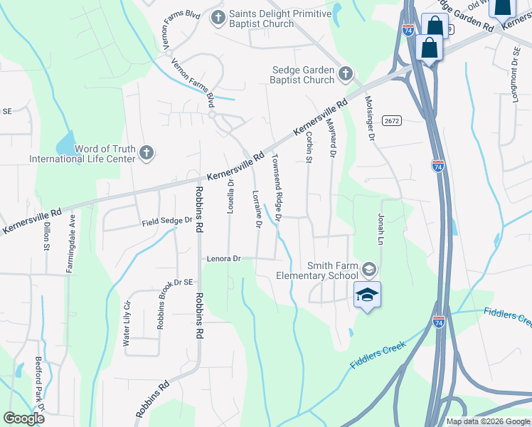 map of restaurants, bars, coffee shops, grocery stores, and more near 172 Townsend Ridge Drive in Winston-Salem