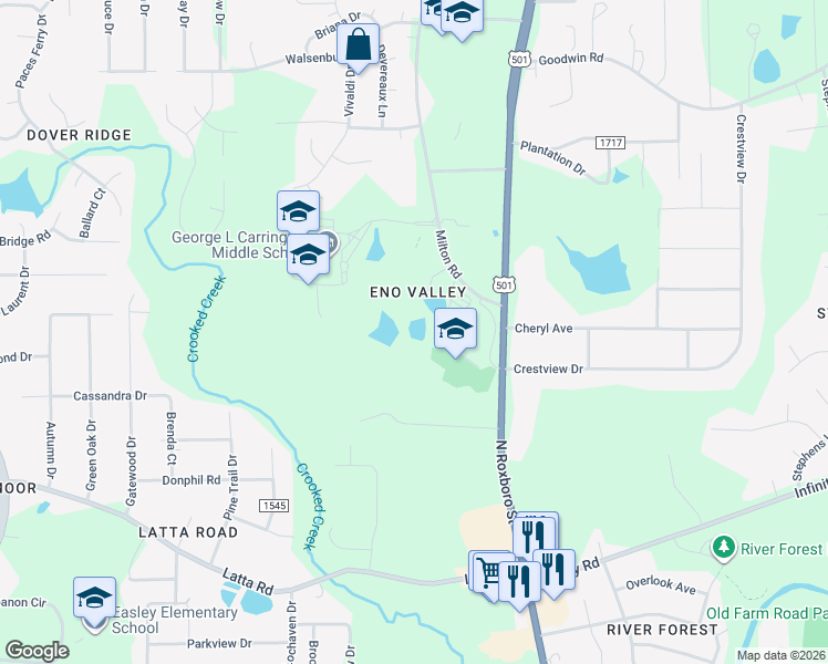map of restaurants, bars, coffee shops, grocery stores, and more near 201 Milton Rd in Durham