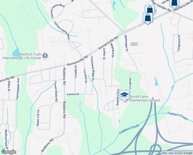 map of restaurants, bars, coffee shops, grocery stores, and more near 4025 Millers Ridge Lane in Winston-Salem