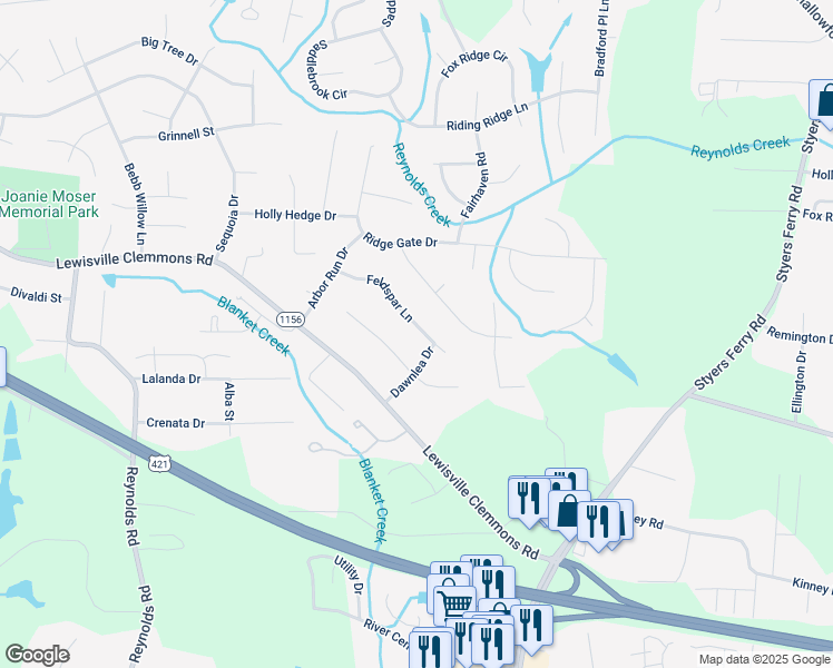 map of restaurants, bars, coffee shops, grocery stores, and more near 1080 Feldspar Lane in Lewisville